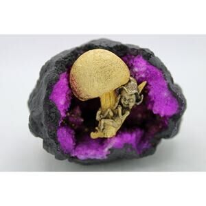 Robert Mandle Goldtone Figural Mushroom with Sleeping Elf Brooch